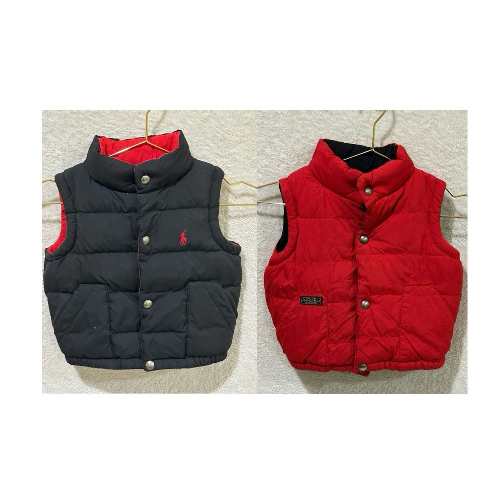 Polo Ralph Lauren Toddler‎ Black Red Puffer Vest Reversible Down Fill Size 2T